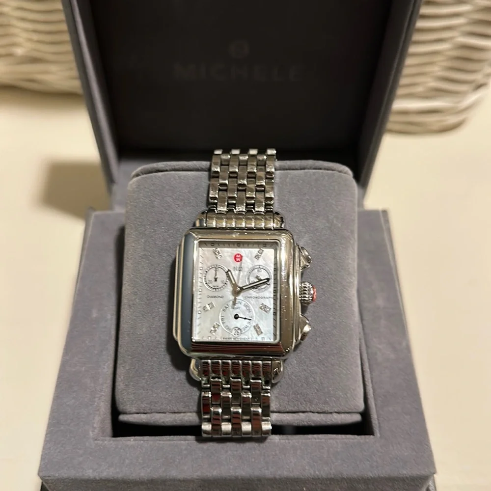 MICHELE Ladies Deco Mother of Pearl Dial Chronograph Stainless Steel - Picture 3 of 14